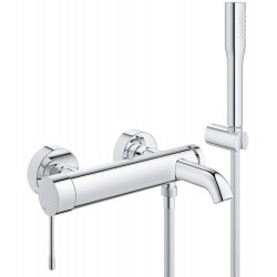 Bathtub tap Wall-mounted exposed material: Brass with hand shower, hose and holder mixer, color: Chrome surface: Glossy