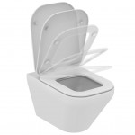 Wall-mounted toilet & toilet seat soft closing, style: Wrapover Aquablade hidden fixation 56,5x36 surface: Glossy, color: White Wall-mounted