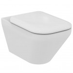 Wall-mounted toilet & toilet seat soft closing, style: Wrapover Aquablade hidden fixation 56,5x36 surface: Glossy, color: White Wall-mounted