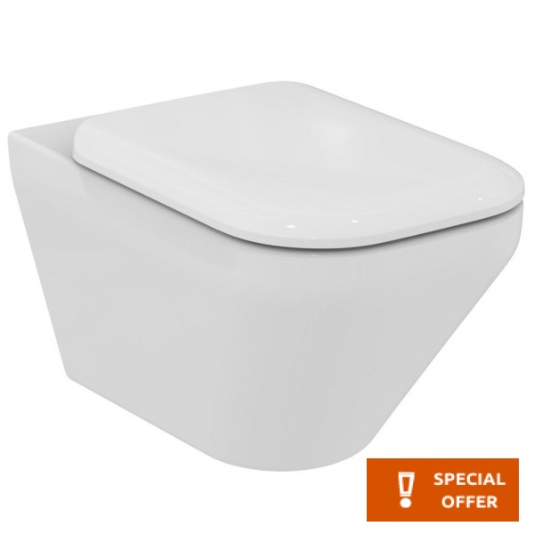 Wall-mounted toilet & toilet seat soft closing, style: Wrapover Aquablade hidden fixation 56,5x36 surface: Glossy, color: White Wall-mounted
