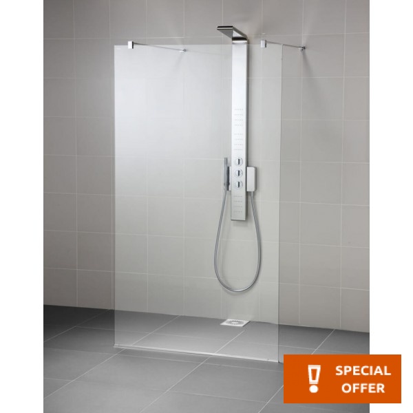 Shower enclosure Linear 113,8x202,5 8mm fixed 120 double entrance, Ideal Clean, 2 vertical brackets, transparent crystal glass surface: Glossy, color: Chrome Linear Shower enclosure Linear 113,8x202,5 8mm fixed 120 double entrance, Ideal Clean, 2 vertical brackets, transparent crystal glass surface: Glossy, color: Chrome Linear