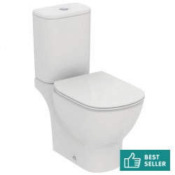 Floor standing close-coupled toilet & flushing cistern & toilet seat soft closing, style: Sandwich Aquablade horizontal outlet p Simple Slim 66,5x36,5 surface: Glossy, color: White