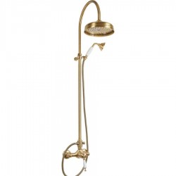 Shower tap with showerpipe and overhead shower Wall-mounted material: Brass mixer, color: Bronze surface: Brushed Wall-mounted exposed with showerpipe and overhead shower