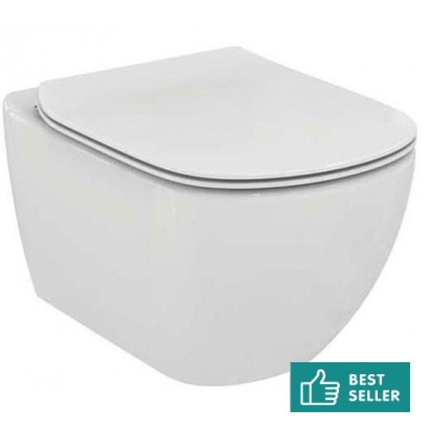 Wall-mounted toilet & toilet seat, style: Sandwich Aquablade hidden fixation Slim 53,5x36,5 surface: Glossy, color: White Wall-mounted