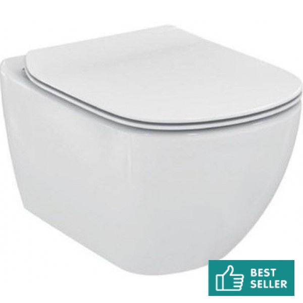 Wall-mounted toilet & toilet seat soft closing, style: Sandwich Aquablade hidden fixation Slim 53,5x36,5 surface: Glossy, color: White Wall-mounted