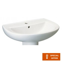 Νιπτήρας επίτοιχος 50x43x17,5 με 1 γούρνα με ολόκληρη κολώνα / χωρίς κολώνα με οπή στη μέση από πορσελάνη, χρώμα: Λευκό επιφάνεια: Γυαλιστερή Επίτοιχοι