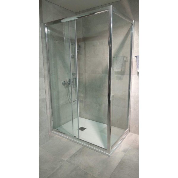 Shower enclosure Rectangle 118x76,5x185 6mm sliding S20&F80 (118,5-124/76,5-81,5) polished aluminium frames, transparent crystal glass surface: Glossy, color: Chrome
