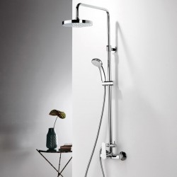 Μπαταρία ντουζιέρας με βέργα και κεφαλή ντους επίτοιχη αναμεικτική από ορείχαλκο Φ20cm, με τηλέφωνο, στήριγμα & σπιράλ, χρώμα: Χρωμέ επιφάνεια: Γυαλιστερή Επίτοιχες με βέργα και κεφαλή ντους