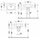 Washbasin Wall-mounted 55x43x15 semi pedestal / full pedestal With 1 bowl With hole in the middle material: Porcelain, color: White surface: Glossy Wall-mounted Washbasin Wall-mounted 55x43x15 semi pedestal / full pedestal With 1 bowl With hole in the middle material: Porcelain, color: White surface: Glossy Wall-mounted