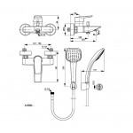 Bathtub tap Wall-mounted exposed material: Brass with hand shower, hose and holder mixer, color: Chrome surface: Glossy Wall-mouned exposed