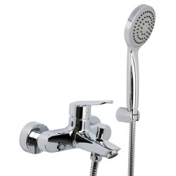 Bathtub tap Wall-mounted exposed material: Brass with hand shower, hose and holder mixer, color: Chrome surface: Glossy Wall-mouned exposed