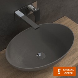 Νιπτήρας ελευθέρας τοποθέτησης 60x40x14,5 από solid surface χωρίς οπή  χωρίς υπερχείλιση OV/G Dark Grey, χρώμα: Γκρι επιφάνεια: Ματ Ελευθέρας τοποθέτησης