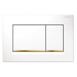 Flush wall plates for concealed cistern white body & push button & gold ring dual flush valve material: ABS Mechanical with string, color: White/Gold surface: Glossy Flush plates