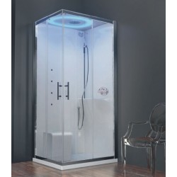 Hydromassage shower box Rectangular 100x80x214 right, & thermostatic tap, 8 jets, shower head R20, shower-rail & hand shower & hose, roof LED light & soap holder, color: Chrome Rectangular
