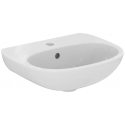 Νιπτήρας επίτοιχος 45x36x12,5 με 1 γούρνα με οπή στη μέση με υπερχείλιση / χωρίς κολώνα από πορσελάνη, χρώμα: Λευκό επιφάνεια: Γυαλιστερή Επίτοιχοι