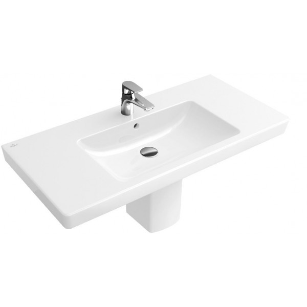 Washbasin Wall-mounted 100x47x15 Ceramic Plus, white alpin semi pedestal / full pedestal  With 1 bowl With hole in the middle material: Porcelain, color: White surface: Glossy Wall-mounted