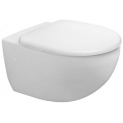 Wall-mounted toilet & toilet seat soft closing, style: Wrapover hidden fixation with rim 4,5 lt 57,5x36,5 surface: Glossy, color: White Wall-mounted