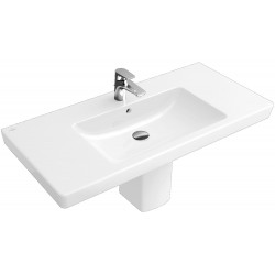 Νιπτήρας επίτοιχος 80x47x15 Ceramic Plus με 1 γούρνα με μισή κολώνα / με ολόκληρη κολώνα με οπή στη μέση από πορσελάνη, χρώμα: Λευκό επιφάνεια: Γυαλιστερή Επίτοιχοι