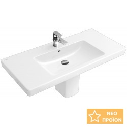 Νιπτήρας επίτοιχος 80x47x15 Ceramic Plus με 1 γούρνα με μισή κολώνα / με ολόκληρη κολώνα με οπή στη μέση από πορσελάνη, χρώμα: Λευκό επιφάνεια: Γυαλιστερή