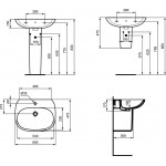 Washbasin Wall-mounted 60x47,5x15 Light With 1 bowl With hole in the middle With overflow / no pedestal material: Porcelain, color: White surface: Glossy Wall-mounted