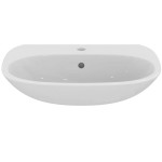 Washbasin Wall-mounted 60x47,5x15 Light With 1 bowl With hole in the middle With overflow / no pedestal material: Porcelain, color: White surface: Glossy Wall-mounted