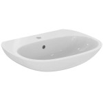 Washbasin Wall-mounted 60x47,5x15 Light With 1 bowl With hole in the middle With overflow / no pedestal material: Porcelain, color: White surface: Glossy Wall-mounted