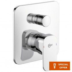 Shower tap Wall-mounted external part 2 way material: Brass thermostatic With plate without hand shower, hose and holder Temperature limiter, color: Chrome surface: Glossy