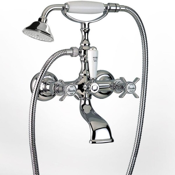 Bathtub tap Wall-mounted exposed material: Brass with hand shower, hose and holder mixer, color: Chrome surface: Glossy Wall-mouned exposed Bathtub tap Wall-mounted exposed material: Brass with hand shower, hose and holder mixer, color: Chrome surface: Glossy Wall-mouned exposed