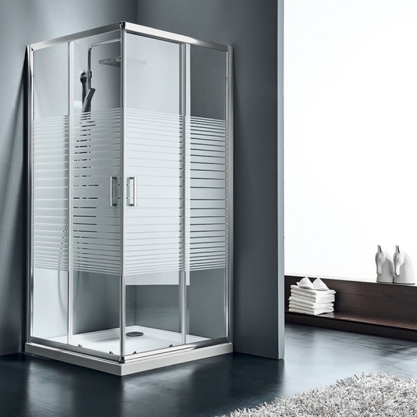 Καμπίνα ντουζιέρας τετράγωνη 80x80x180 5mm συρόμενη κρύσταλλο Stripes επιφάνεια: Γυαλιστερή, χρώμα: Χρωμέ Τετράγωνες