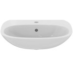 Washbasin Wall-mounted 55x45x13,5 Light With 1 bowl With hole in the middle With overflow / no pedestal material: Porcelain, color: White surface: Glossy Wall-mounted