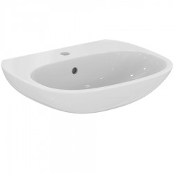 Washbasin Wall-mounted 55x45x13,5 Light With 1 bowl With hole in the middle With overflow / no pedestal material: Porcelain, color: White surface: Glossy Wall-mounted