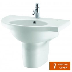 Νιπτήρας επίτοιχος 68x42,5 δεξιός με 1 γούρνα με οπή στη μέση χωρίς κολώνα από πορσελάνη, χρώμα: Λευκό επιφάνεια: Γυαλιστερή Επίτοιχοι