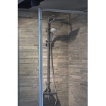 Βέργα με κεφαλή ντους από ορείχαλκο με διανομέα 104,9 - 105,4cm, κεφαλή 20x20cm, με τηλέφωνο & σπιράλ 1,75m, χρώμα: Χρωμέ επιφάνεια: Γυαλιστερή Βέργες ντους με κεφαλή