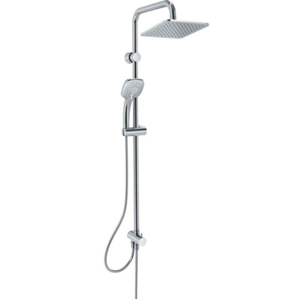 Βέργα με κεφαλή ντους από ορείχαλκο με διανομέα 104,9 - 105,4cm, κεφαλή 20x20cm, με τηλέφωνο & σπιράλ 1,75m, χρώμα: Χρωμέ επιφάνεια: Γυαλιστερή Βέργες ντους με κεφαλή