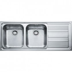 Νεροχύτης ανοξείδωτος 116x50 από inox επιφάνεια: Σαγρέ - Ανάγλυφη με πάγκο δεξιά ένθετος 2 γούρνες, χρώμα: Χρωμέ Ανοξείδωτοι