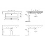 Washbasin Built-in 130x47 material: Porcelain With overflow With two holes, color: White surface: Glossy Built-in