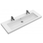 Washbasin Built-in 130x47 material: Porcelain With overflow With two holes, color: White surface: Glossy Built-in