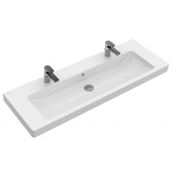 Washbasin Built-in 130x47 material: Porcelain With overflow With two holes, color: White surface: Glossy Built-in