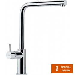 Kitchen tap Deck-mounted material: Brass with shower, color: Chrome surface: Glossy