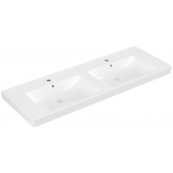 Washbasin Wall-mounted 130x47x15 semi pedestal / full pedestal  With 2 bowls With hole on the left / With hole on the right material: Porcelain, color: White surface: Glossy Wall-mounted