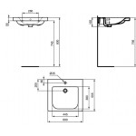 Washbasin Wall-mounted 60x55x16,5 no pedestal With 1 bowl With hole in the middle material: Porcelain, color: White surface: Glossy Wall-mounted