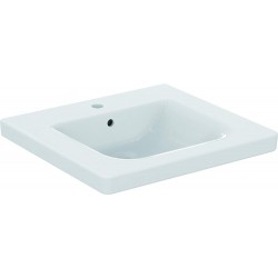 Washbasin Wall-mounted 60x55x16,5 no pedestal With 1 bowl With hole in the middle material: Porcelain, color: White surface: Glossy Wall-mounted