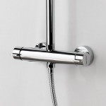 Shower tap with showerpipe and overhead shower Wall-mounted material: Brass mixer, color: Chrome surface: Glossy Shower tap with showerpipe and overhead shower Wall-mounted material: Brass mixer, color: Chrome surface: Glossy