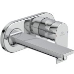 Wash basin tap Wall-mounted - external part mixer With plate Without waste, color: Chrome 17,3cm material: Brass surface: Glossy Wall-mounted - external part