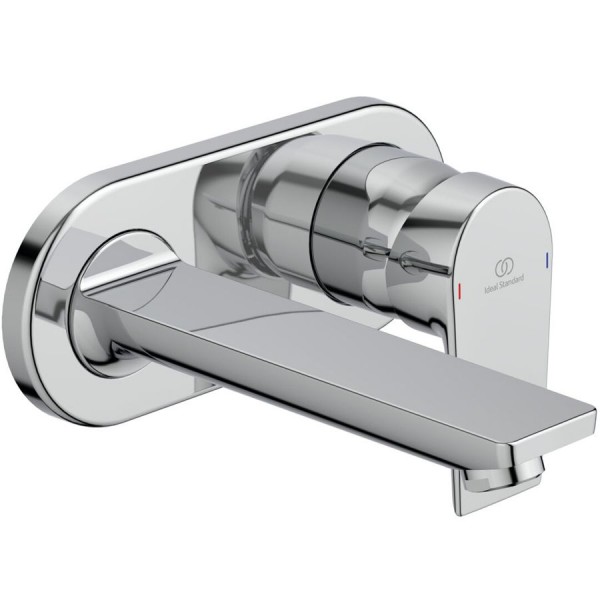 Wash basin tap Wall-mounted - external part mixer With plate Without waste, color: Chrome 17,3cm material: Brass surface: Glossy Wall-mounted - external part