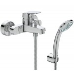 Μπαταρία μπανιέρας επίτοιχη από ορείχαλκο με τηλέφωνο, σπιράλ, στήριγμα αναμεικτική, χρώμα: Χρωμέ επιφάνεια: Γυαλιστερή Επίτοιχες