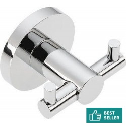 Hook double Flat wall mounted material: Brass B, color: Chrome surface: Glossy Hooks