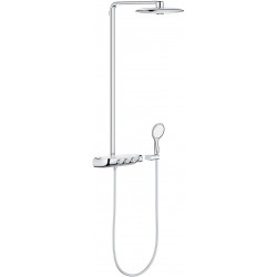 Shower tap with showerpipe and overhead shower Wall-mounted material: Brass thermostatic 360, color: Chrome surface: Glossy Wall-mounted exposed with showerpipe and overhead shower