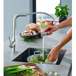 Kitchen tap Deck-mounted material: Brass with shower Supersteel  L-Spout, color: Chrome surface: Brushed Deck-mounted