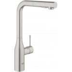 Kitchen tap Deck-mounted material: Brass with shower Supersteel  L-Spout, color: Chrome surface: Brushed Deck-mounted
